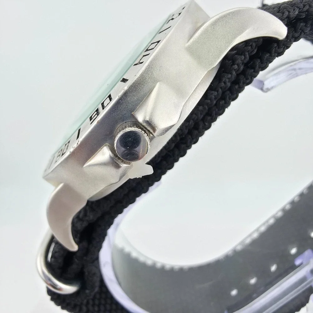 Men's Watch Sport Stainless Steal Case 24hr Military Bezel Black Band 9